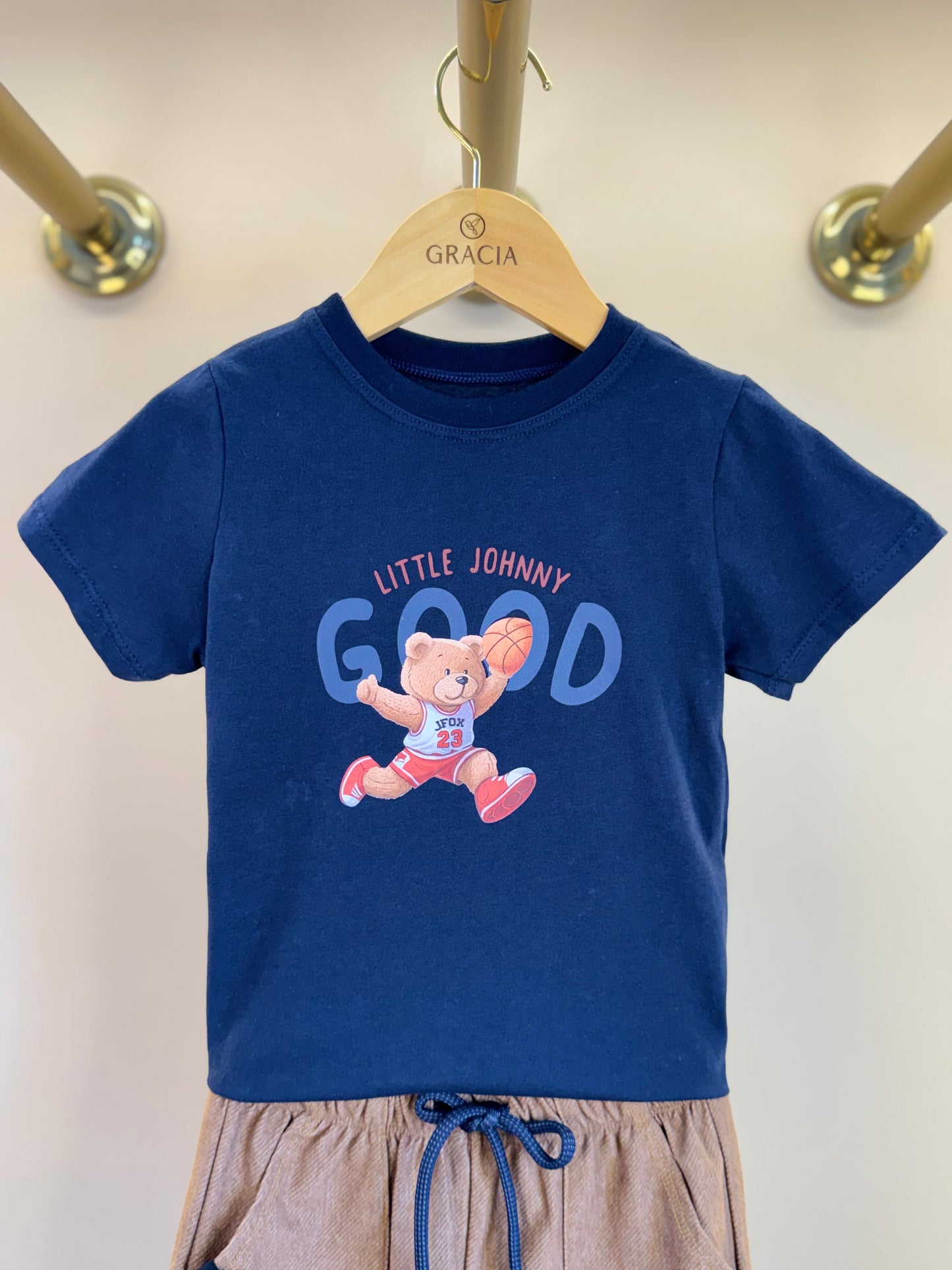 Conjunto Infantil Camiseta Algodão Ursinho e Bermuda Cotton Jeans - Little Johnny
