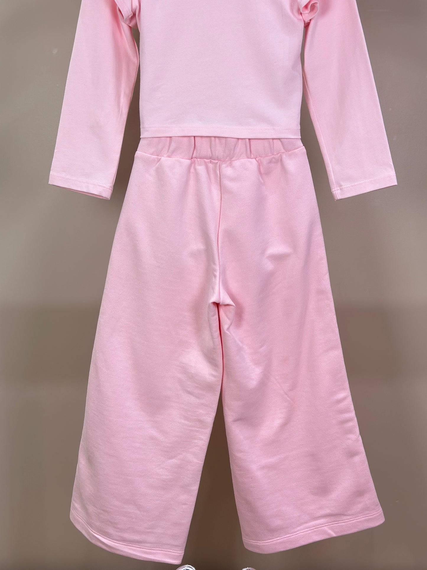 Conjunto Infantil ML Laço e Calça Wide Leg Lateral Glitter Rosa - Luluzinha