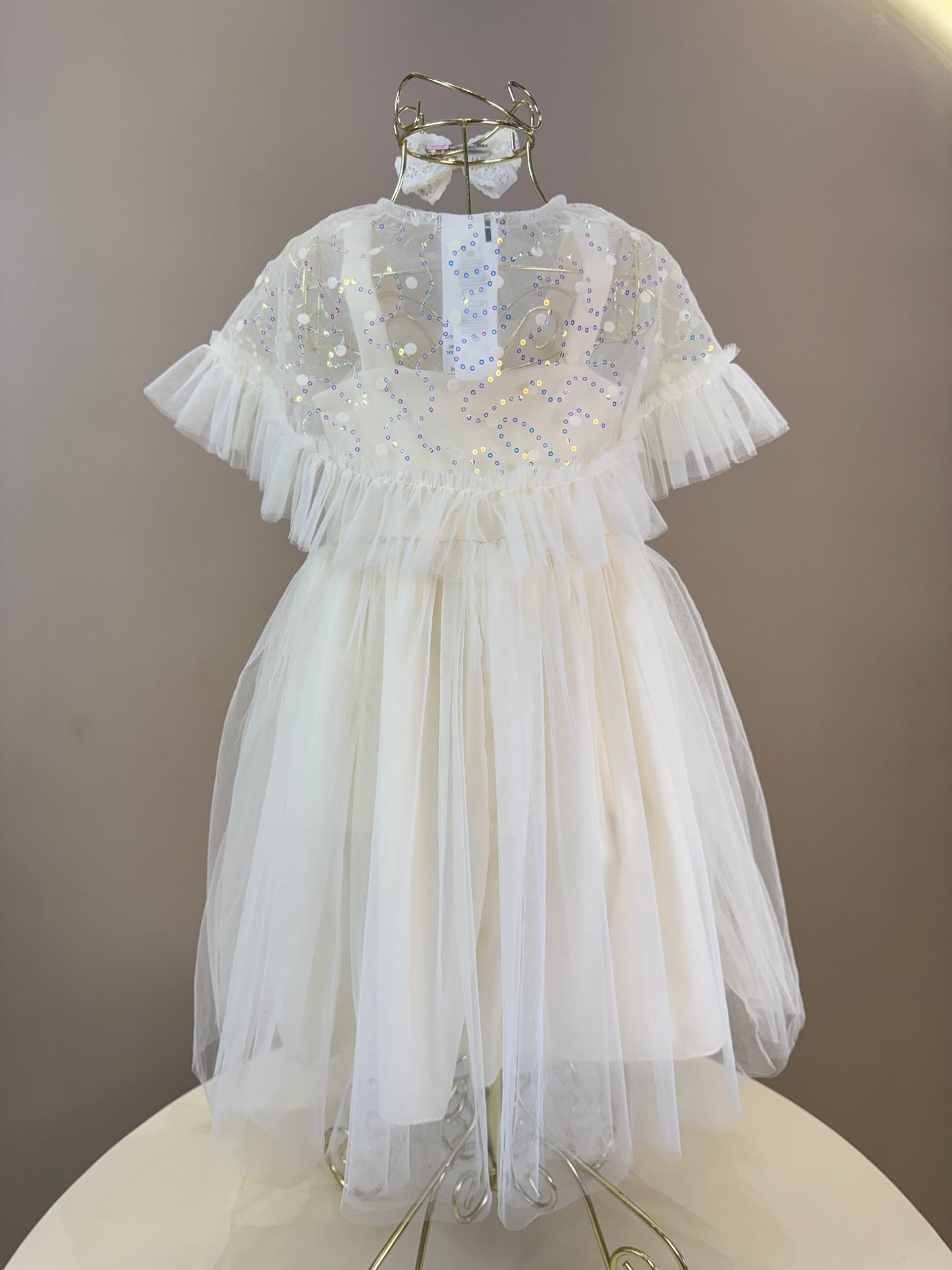 Vestido Infantil Festa com Capa Tule Bordado Creme - Petit Cherie