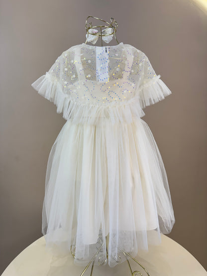 Vestido Infantil Festa com Capa Tule Bordado Creme - Petit Cherie