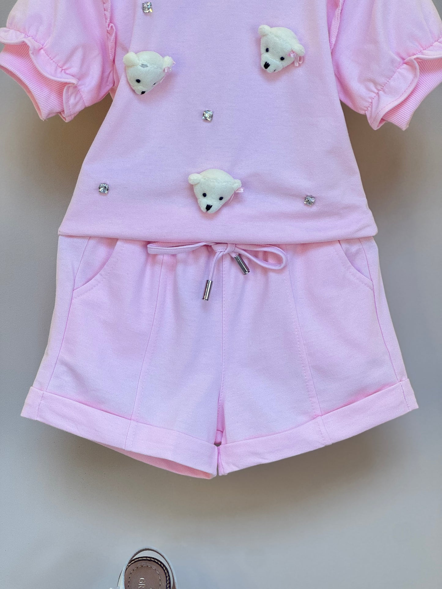 Conjunto Infantil Blusa e Short Comfy com Ursinhos Rosa - Gabriela Aquarela