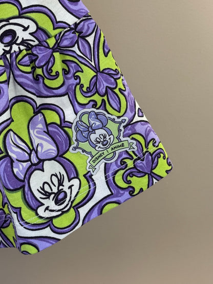 Conjunto Infantil Blusa Minnie Mouse Flores e Arabescos Lilás e Saia - Animê