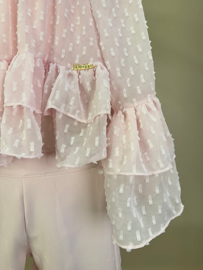 Conjunto Infantil Blusa Chiffon com Babados e Calça Alfaiataria - Luluzinha