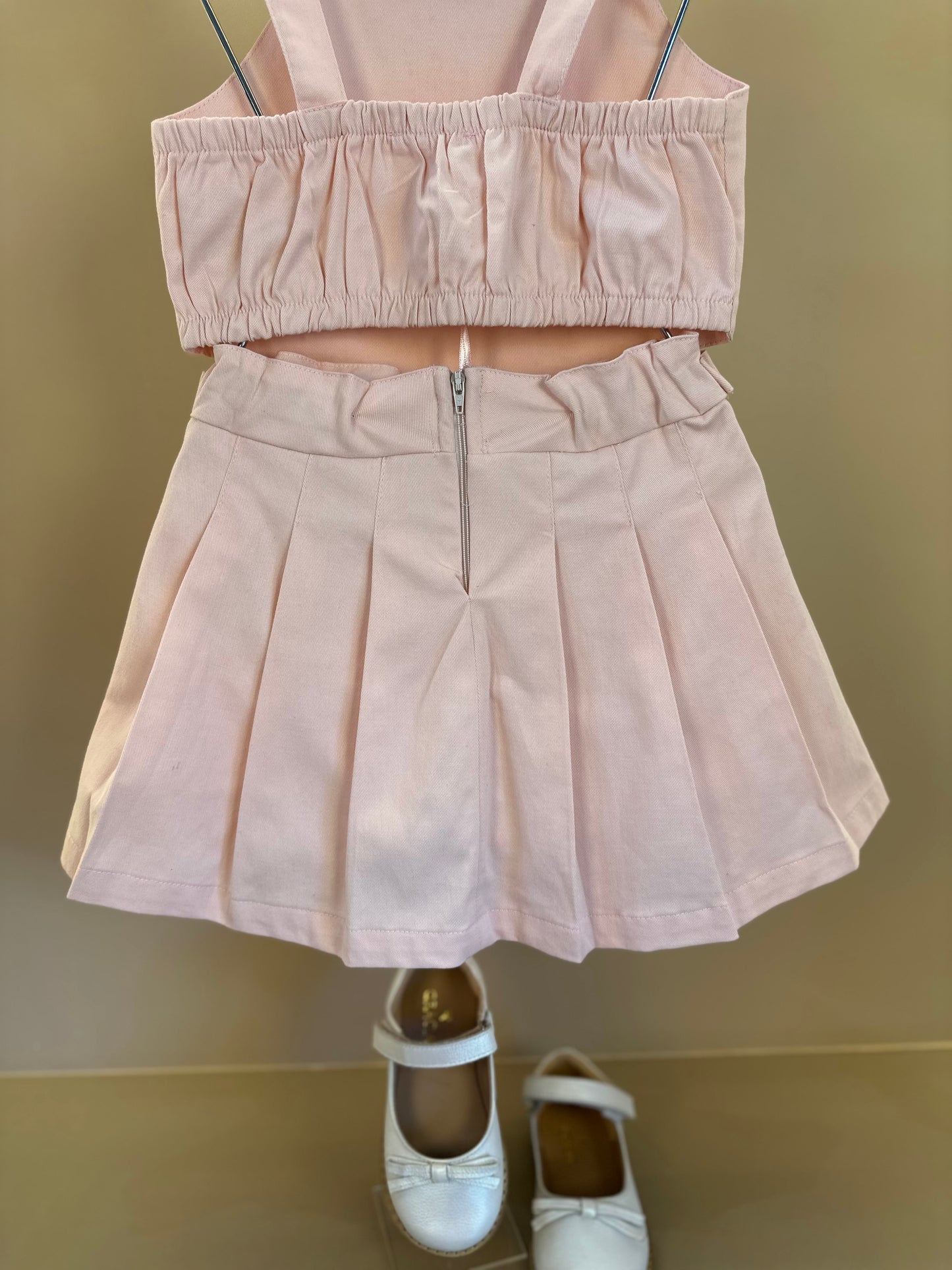 Conjunto Infantil Blusa Pétala Cristais e Saia Pregas Rosa - Gabriela Aquarela