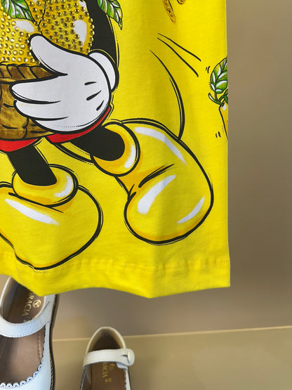 Vestido Infantil Disney Amarelo Mickey e Minnie Limões - Animê