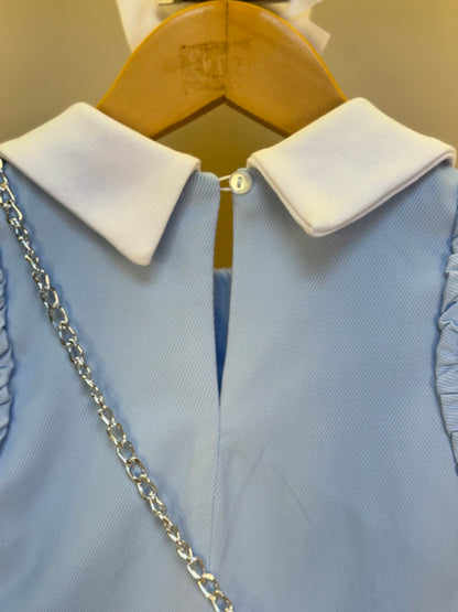 Vestido Infantil Algodão Azul com Bolsinha Coelhinho - Gabriela Aquarela