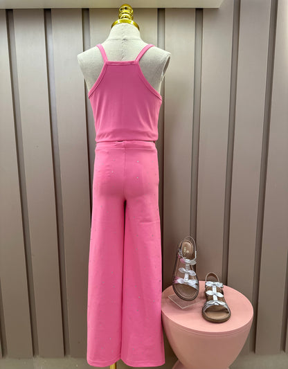 Conjunto Infantil Blusa Light Cristais Barbie e Calça Reta Light Cristais Barbie Rosa Pop Pink - Pituchinhus