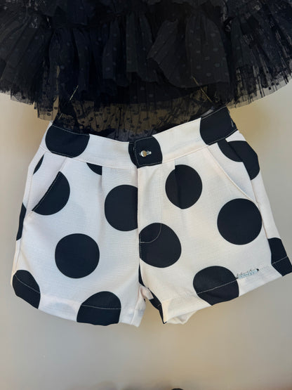 Conjunto Infantil Blusa Babados Tule Mini Póas e Shorts Póas - Luluzinha