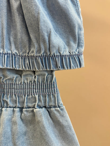 Conjunto Infantil Cropped Maxi Laço Renda e Calça Wide Jeans - Gabriela Aquarela
