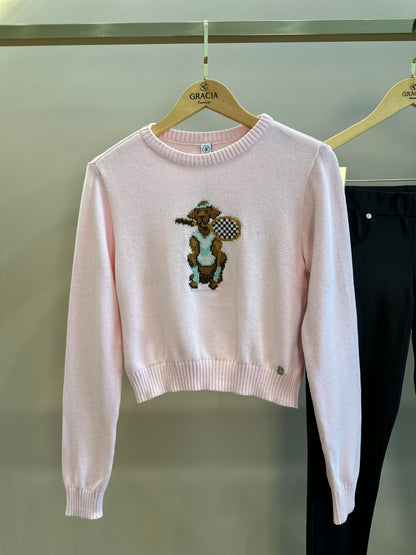 Conjunto Teen Blusa Suéter Tricot Dog Tennista E Calça Legging Cirrê com Bolsos Rosa  - Two In