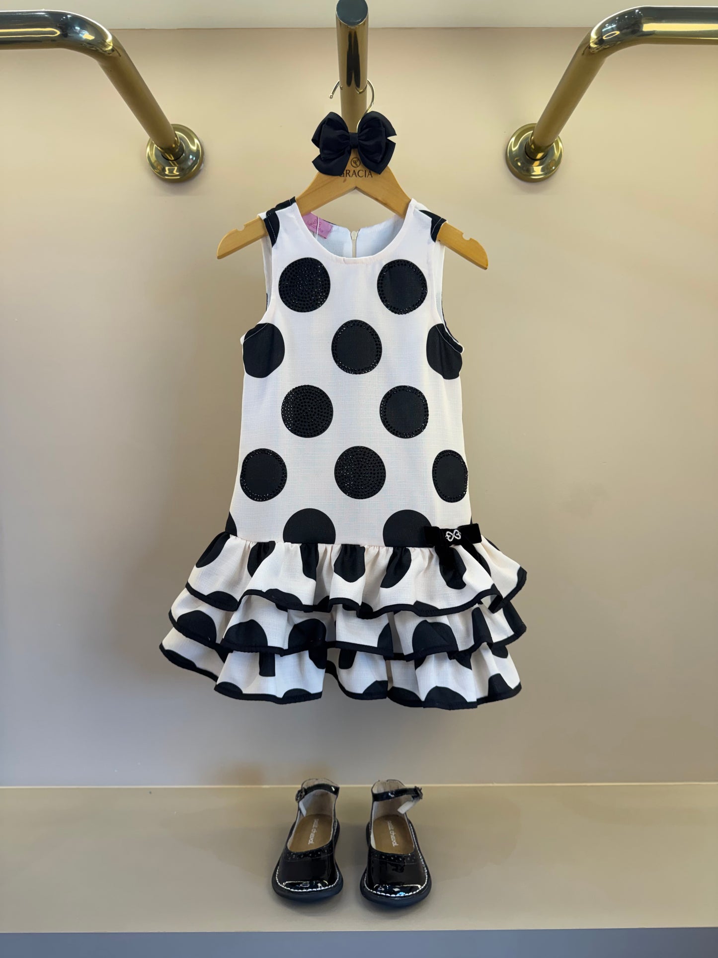 Vestido Infantil Trapézio Babado Bolinha Branco - Luluzinha