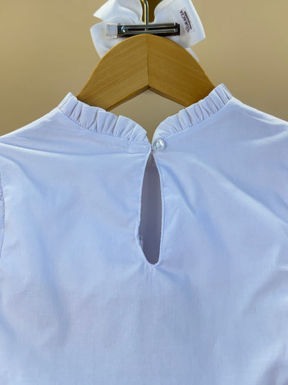 Conjunto Infantil Blusa MC com Coração Off White e Saia Bubble Azul Cristal - Gabriela Aquarela
