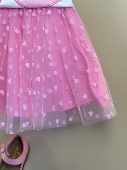 Conjunto Infantil Blusa Bolsa Coração e Saia de Tule Coração - Mon Sucré