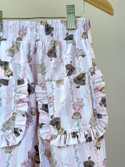 Calça Infantil Jogging Algodão Bolso Babado Ursinhas Listras - Pituchinhus