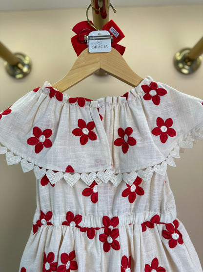 Vestido Infantil Flores Vermelhas Bordadas - Animê