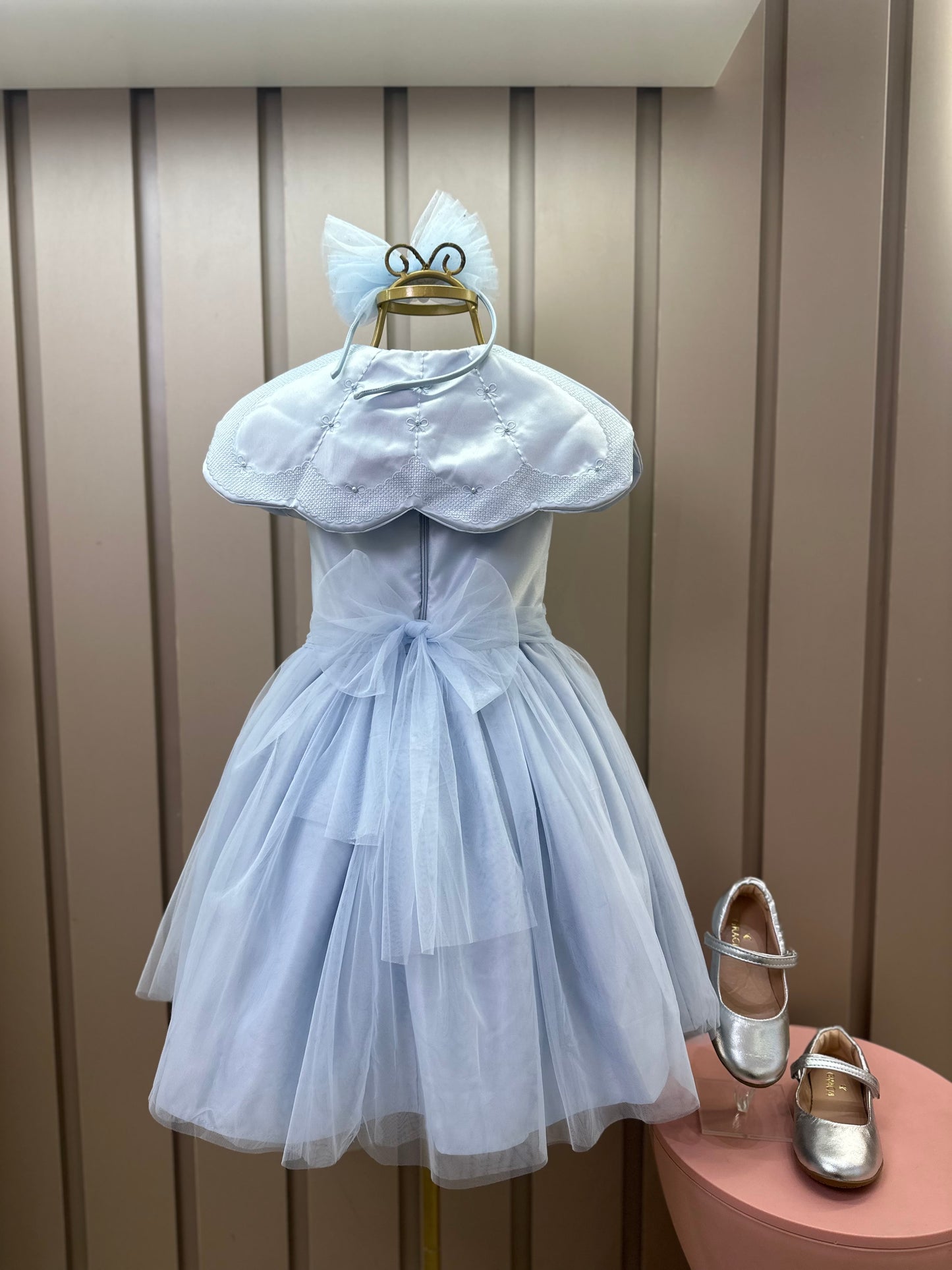 Vestido Infantil Festa Pelerine Bordada Azul - Petit Cherie