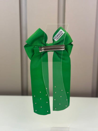 Laço Infantil Special Alongado Verde Folha Pérolas Tam. M - Gracia