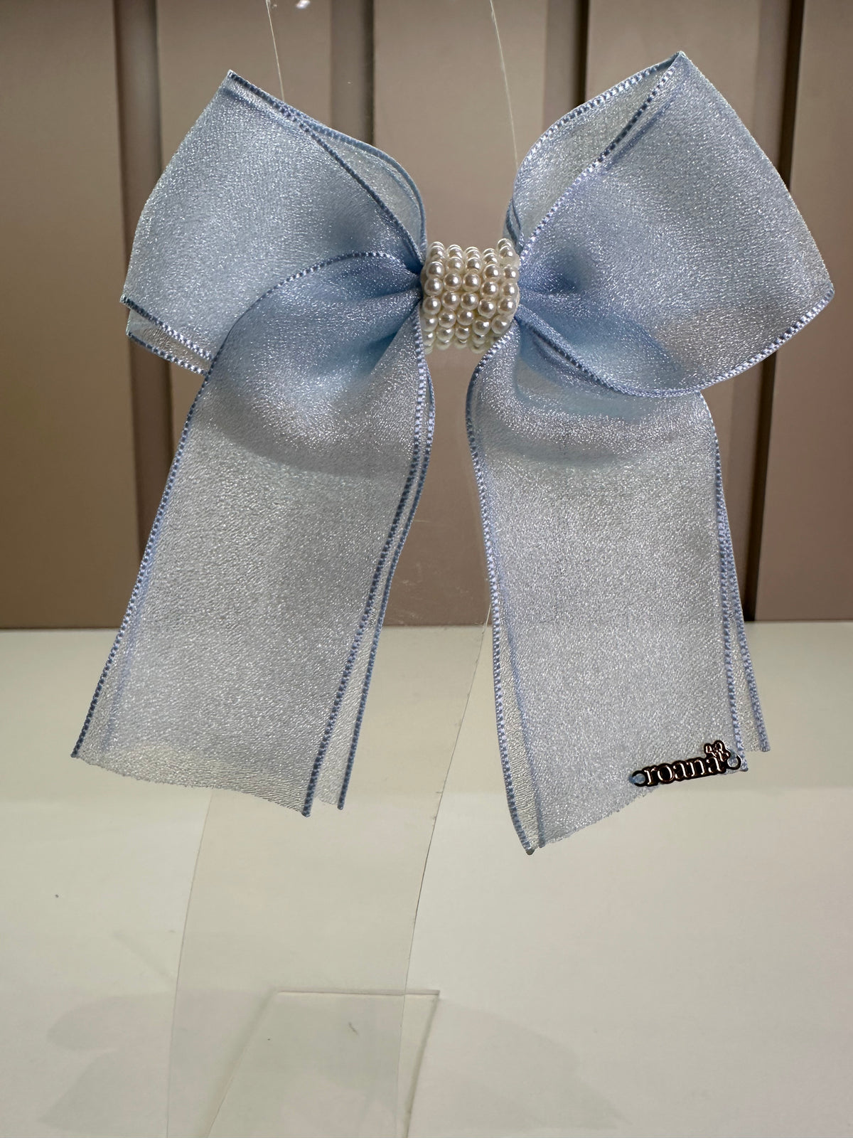 Laço Infantil Organza Azul Claro Miolo Pérolas - Roana