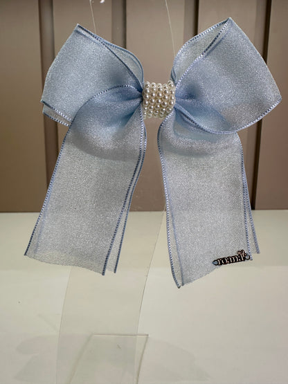 Laço Infantil Organza Azul Claro Miolo Pérolas - Roana