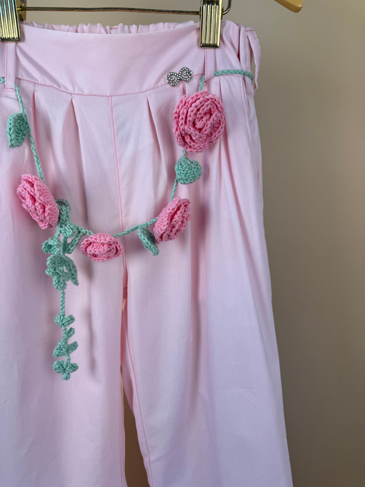 Calça Infantil Wide Leg Cinto de Flores Rosa - Luluzinha
