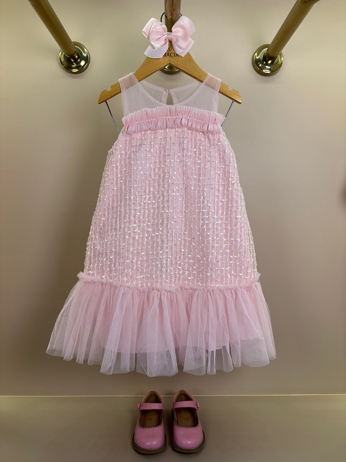 Vestido Infantil Texturizado Em Tule Rosa - Petit Cherie