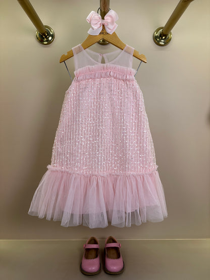 Vestido Infantil Texturizado Em Tule Rosa - Petit Cherie