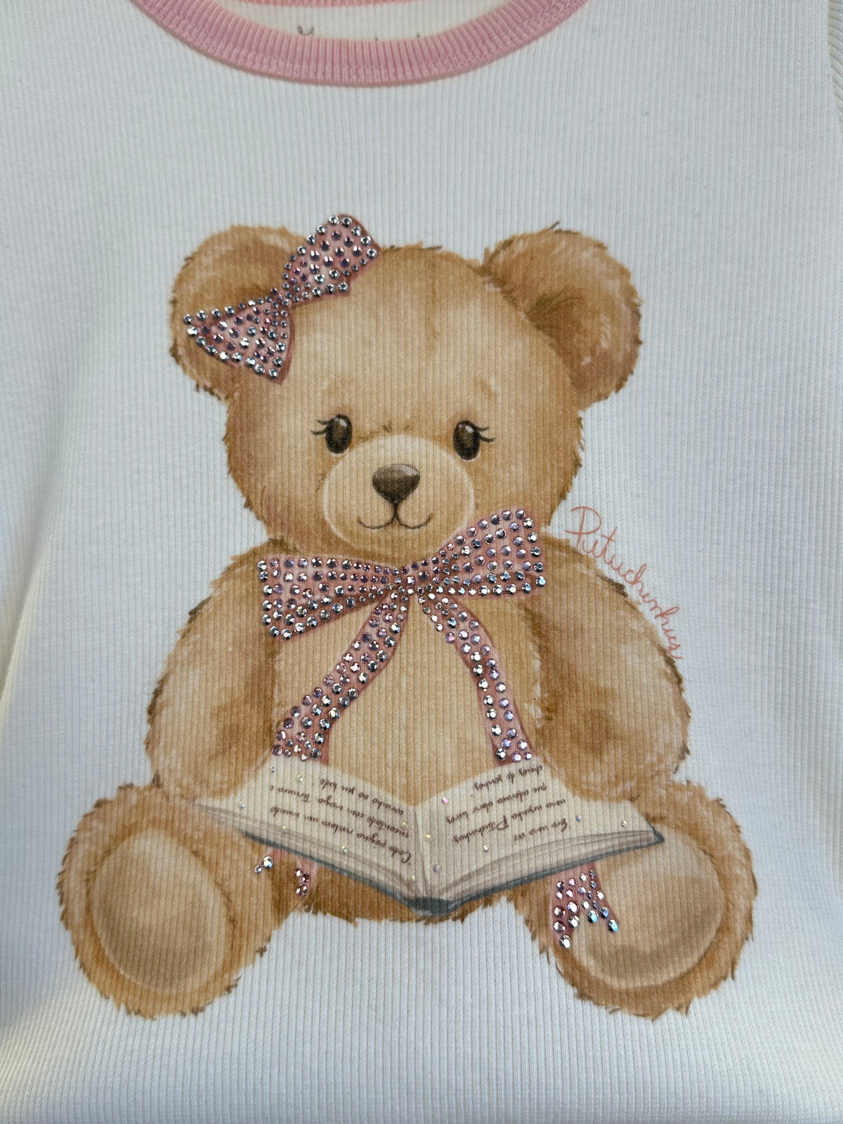 Conjunto Infantil Blusa Ursinho e Laço Nas Costas e Calça Pantacourt Algodão Estampa Ursinhos - Pituchinhus