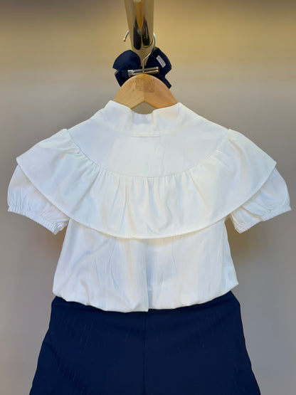 Conjunto Infantil Blusa com Gola Laço e Short Alfaiataria Risca de Giz - Luluzinha