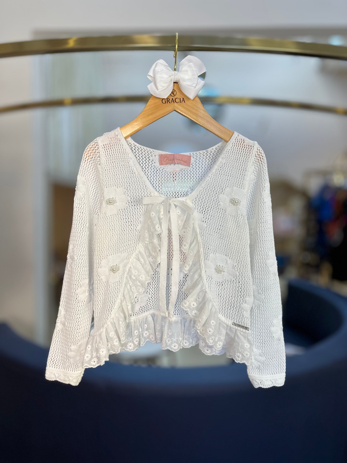 Conjunto Infantil Casaqueto e Calça Tricot Ponto Rendado Flores - Pituchinhus