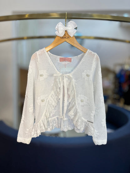 Casaqueto Infantil Tricot Rendado Flores - Pituchinhus