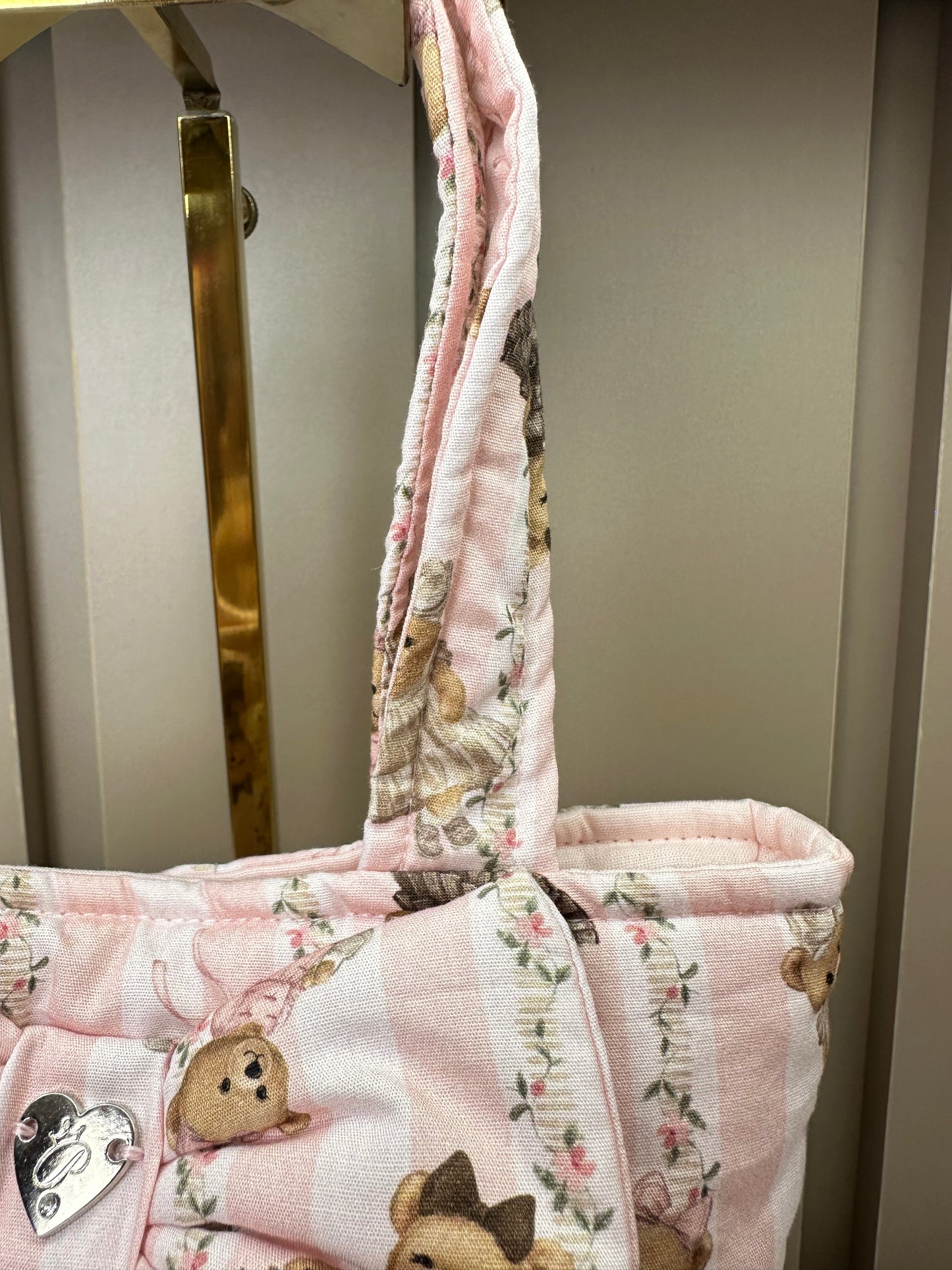 Bolsa Infantil Puffer Estampado Laço Ursinho e Lista - Pituchinhus PRÉ-VENDA