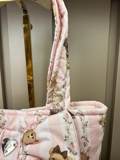Bolsa Infantil Puffer Estampado Laço Ursinho e Lista - Pituchinhus PRÉ-VENDA