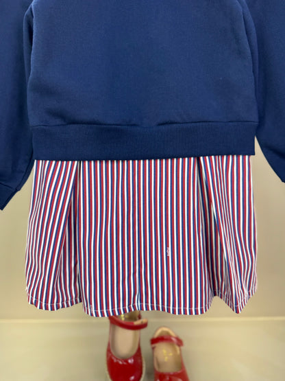 Vestido Infantil MC Hello Kitty Listras Navy Off White - Momi