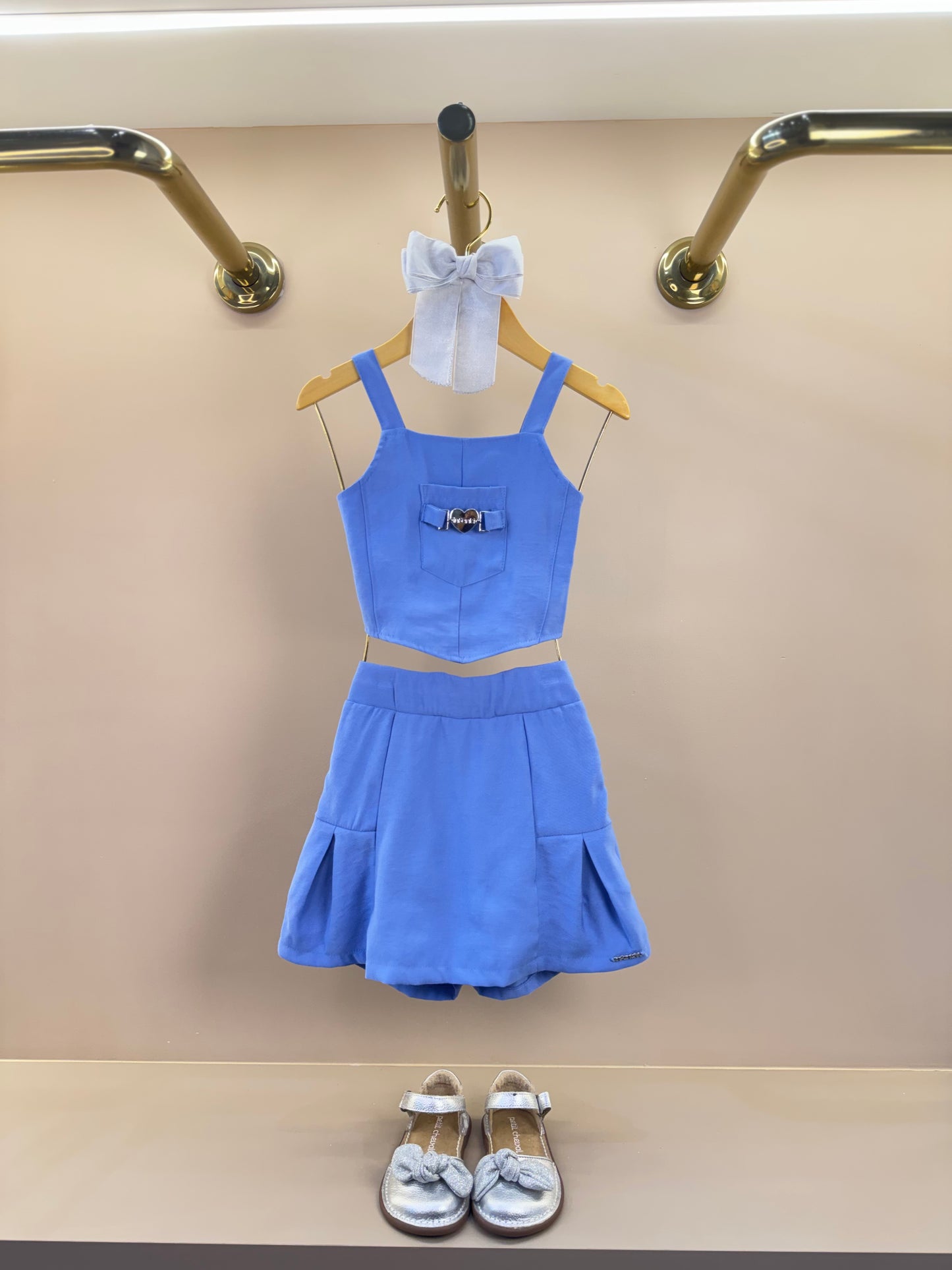 Conjunto Infantil Blusa com Alça e Short-Saia Azul Medio - Infanti