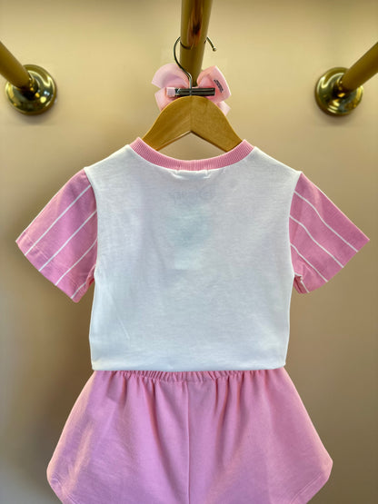 Conjunto Infantil Blusa Stitch  e Shorts  Rosa Blossom - Momi