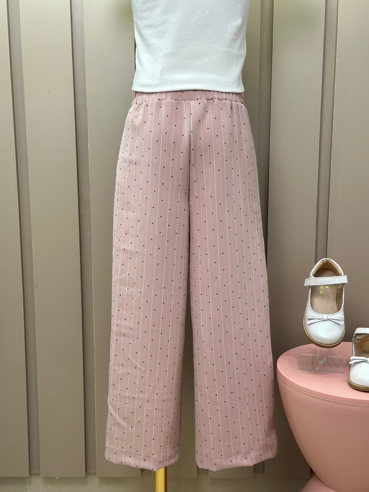 Conjunto Infantil Trio Blusa Lacinho, Casaqueto e Calça Alfaiataria Listrada Strass Rosé - Petit Cherie