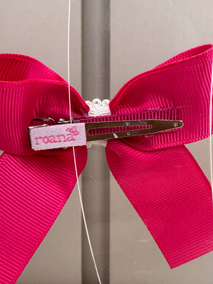 Presilha Infantil Laço Longo Pink Flores Bordadas - Roana