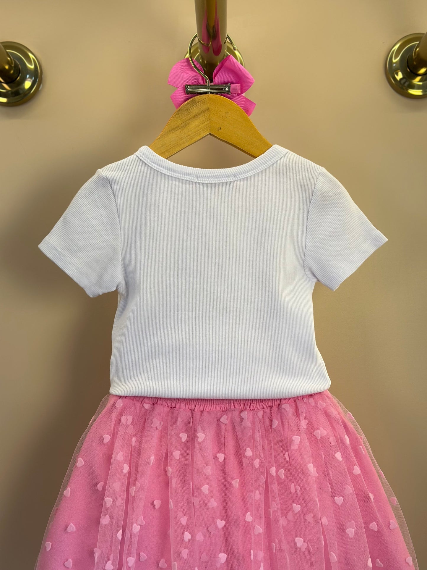 Conjunto Infantil Blusa Bolsa Coração e Saia de Tule Coração - Mon Sucré