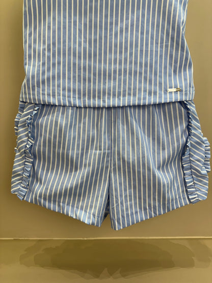 Conjunto Infantil Regata Alças Finas e Shorts Tricoline Listrado - Vanilla Cream
