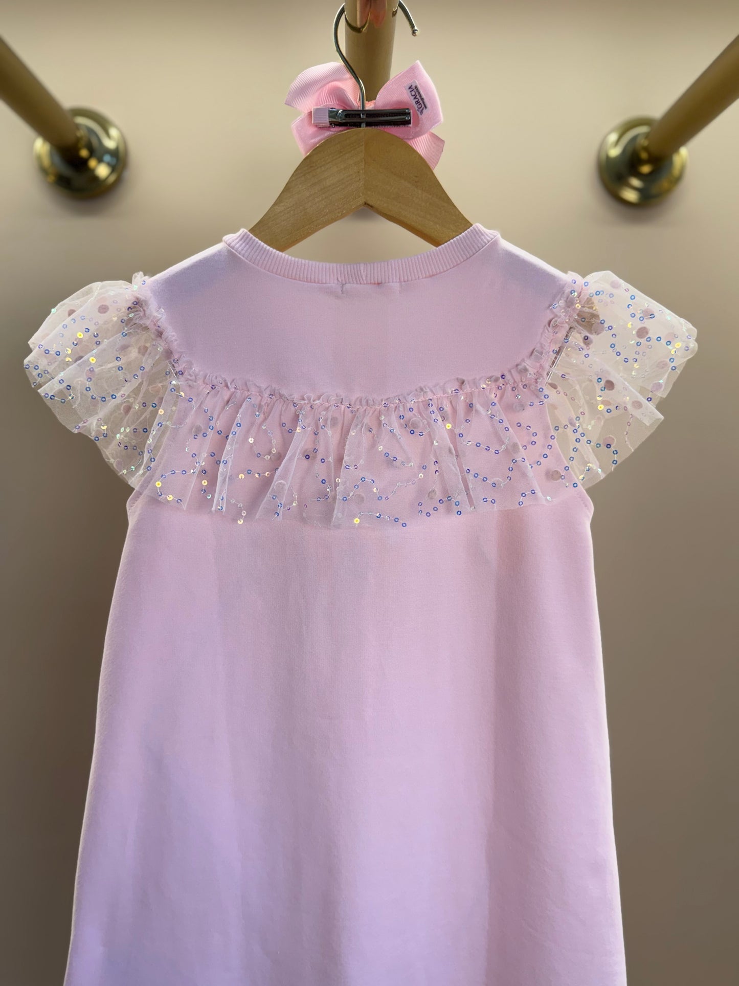 Vestido Infantil Trapézio Bonequinha Tule Bordado Rosa - Petit Cherie