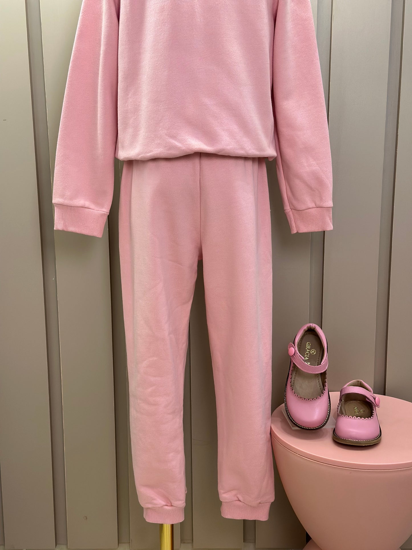 Conjunto Infantil Moletom Casaco Chip'N Dale e Calça Rosa Quartzo - Momi Mini