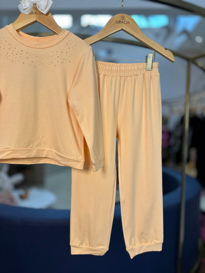 Conjunto Infantil Abrigo de Moletinho com Strass Pêssego - Beabá