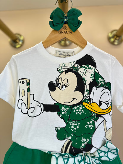 Conjunto Infantil Blusa Minnie & Daisy e Shorts Laço Estampado - Animê