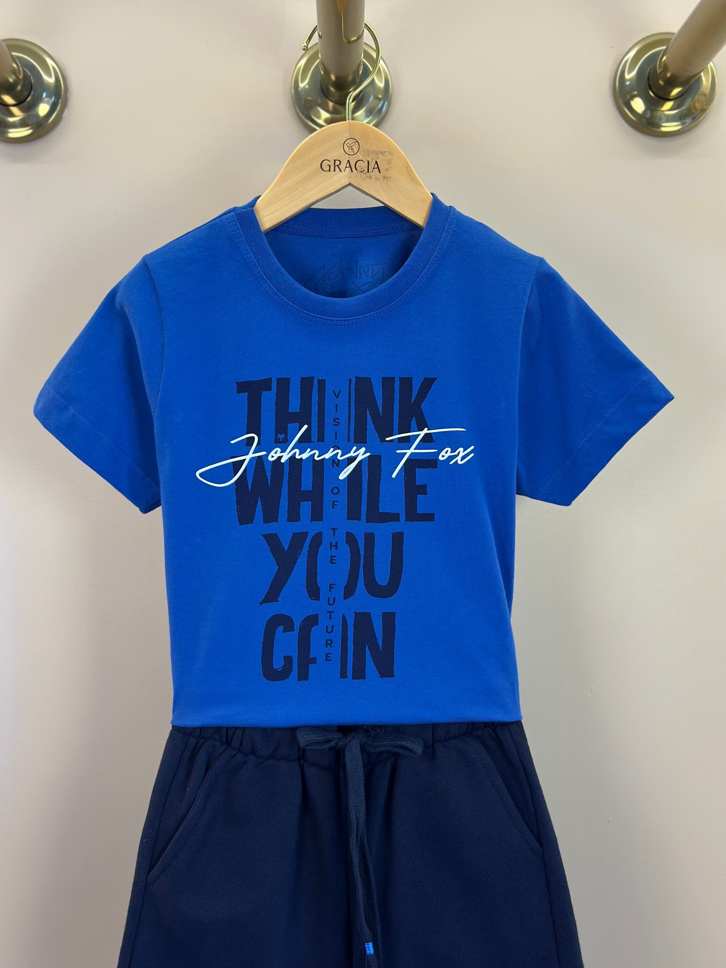Conjunto Infantil  Camiseta Azul Royal e Bermuda Marinho - Little Johnny