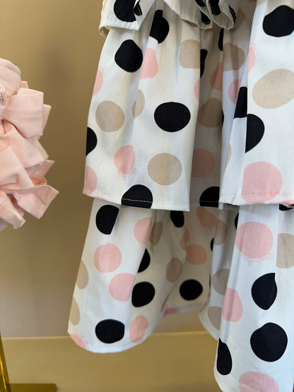 Vestido Infantil Algodão Com Babados e Poá Colorido
