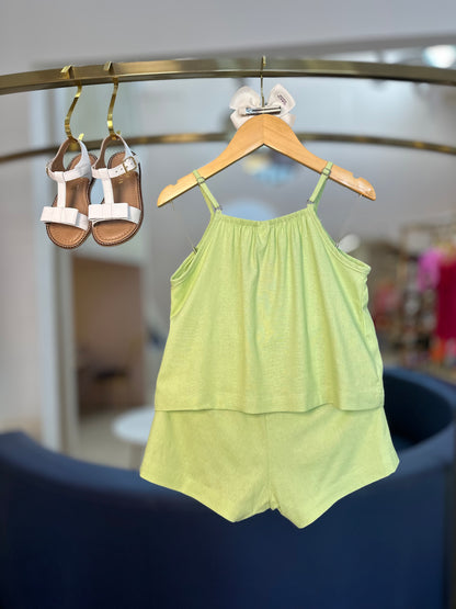 Conjunto Infantil de Linho Bata com Pala e Aviamento e Short Franzido - Beabá