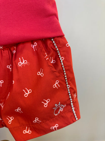 Conjunto Infantil Regata Strass Bordados e Short Lacinhos - Pituchinhus