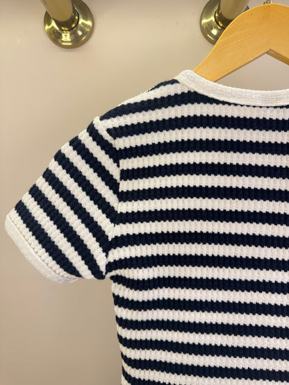 Conjunto Teen Blusa Malha Tricot Listrada com Botões e Shorts Listrado Preto - Two In