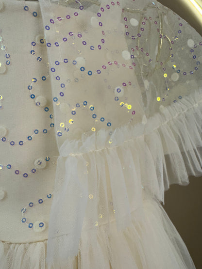 Vestido Infantil Festa com Capa Tule Bordado Creme - Petit Cherie