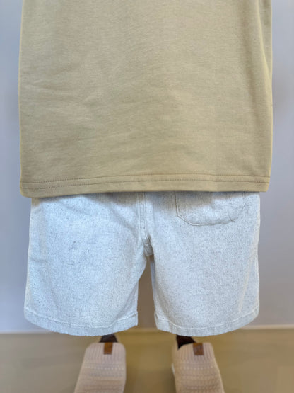 Conjunto Infantil Camiseta Algodão Teddy Natal e Bermuda Linho Elastano Bege - Dame